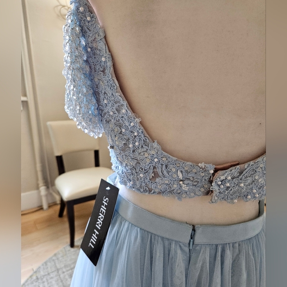 Size 10 "light blue" lace & tulletwo piece prom/evening gown by Sherri Hill NWT - Picture 5 of 12